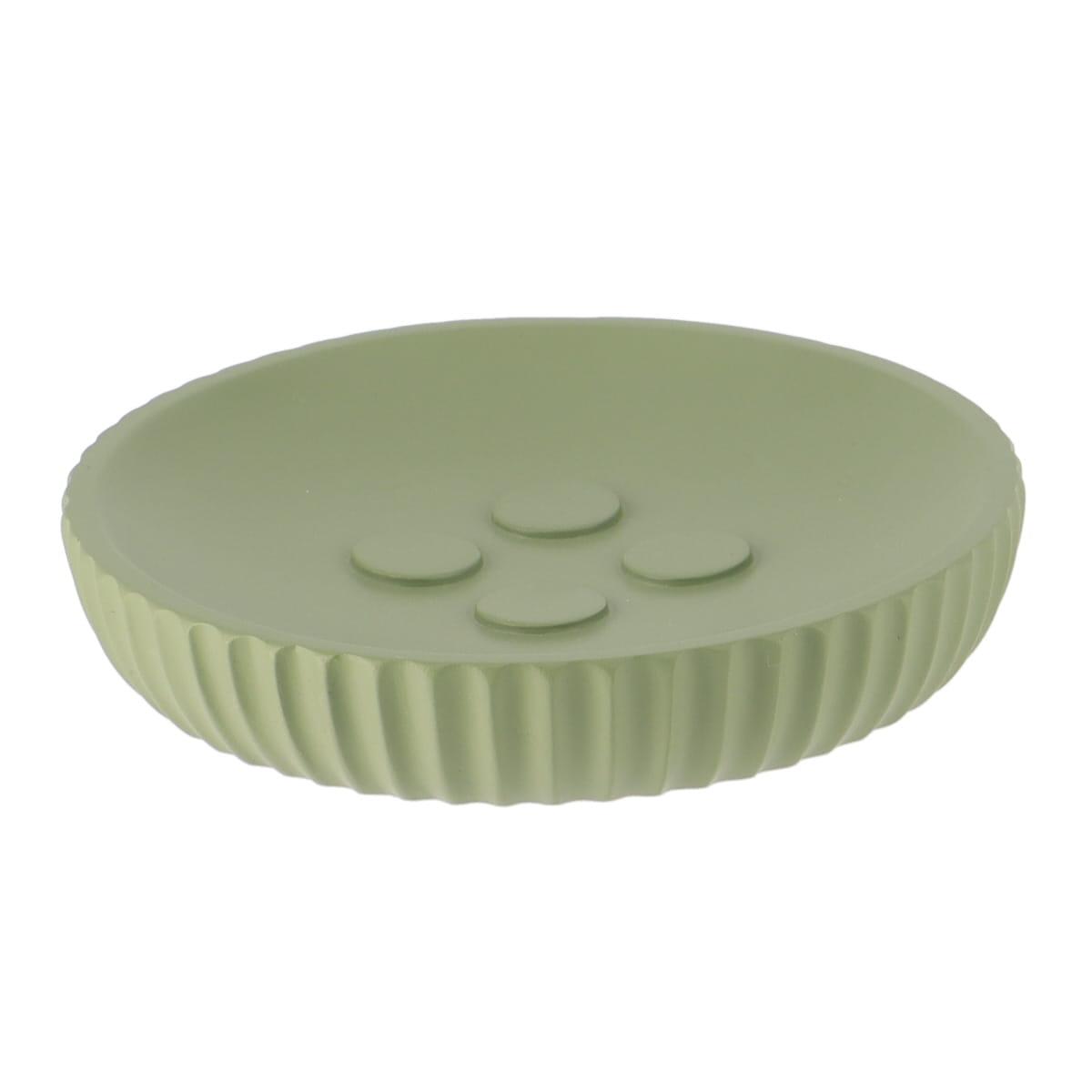 PORTE SAVON POLYRESINE ROND STRIEE KAKI
