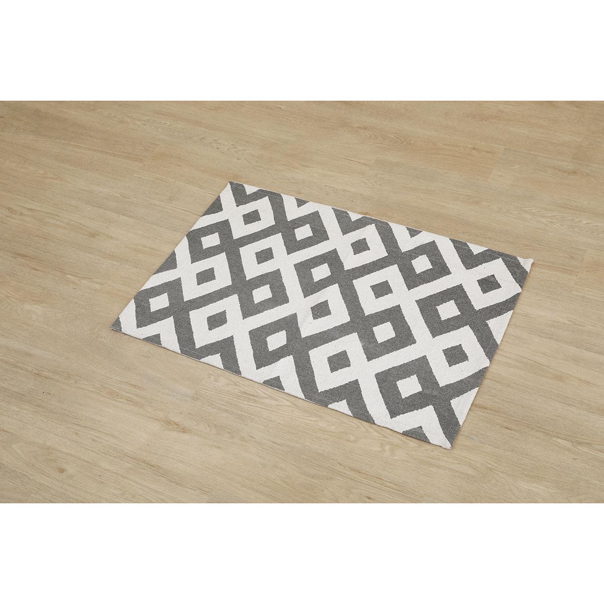TAPIS GROS LOSANGES 60X90CM BLANC GRIS