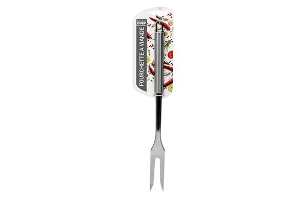 Fourchette à Viande Trident Inox 316L Brossé - Fabriquée En France Avec Socle En Hêtre - Pour Découpe Rôtis, Barbecue