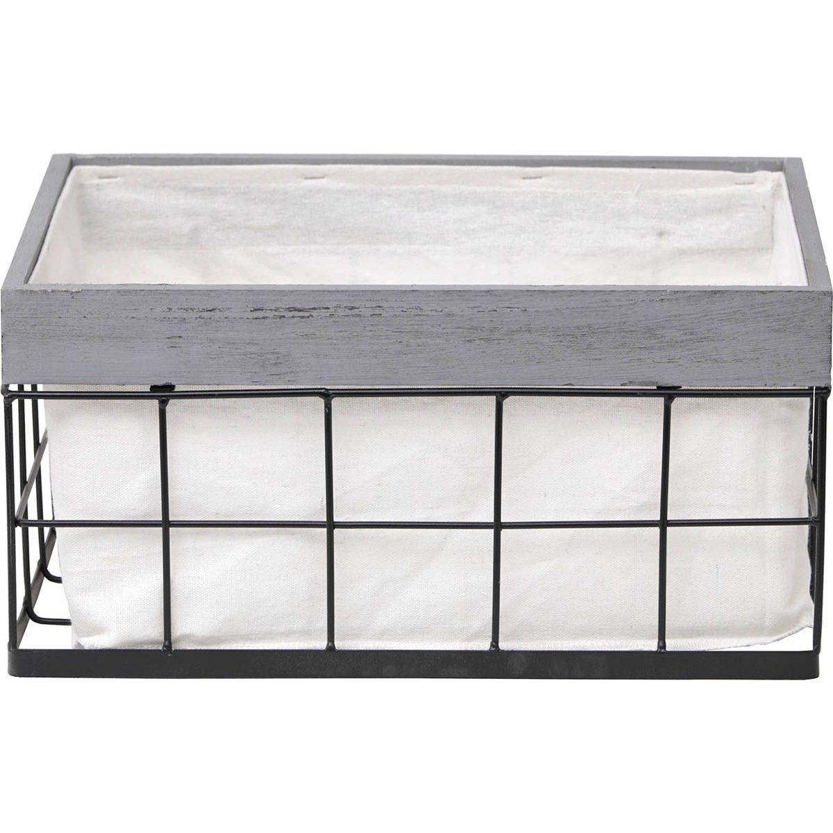 PANIERE RECTANGULE BOIS METAL GM HOME DECO GRIS
