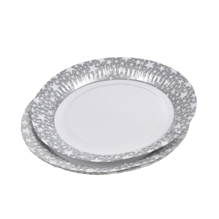 SET 6 ASSIETTES ETOILE ARGENT D.23CM