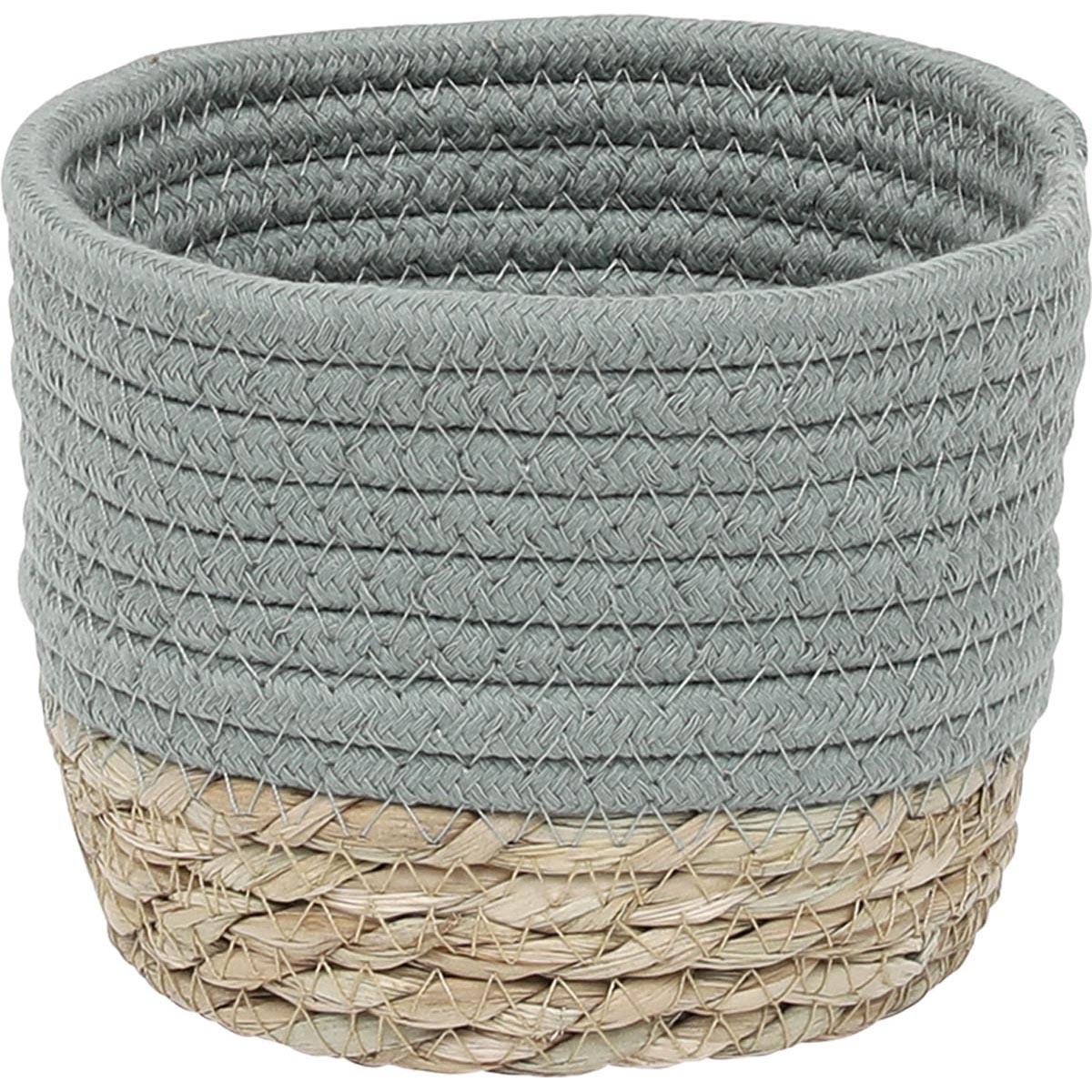 PANIER ROND COTON MATIERE VEGETALE VERT NATUREL D.15X12CM
