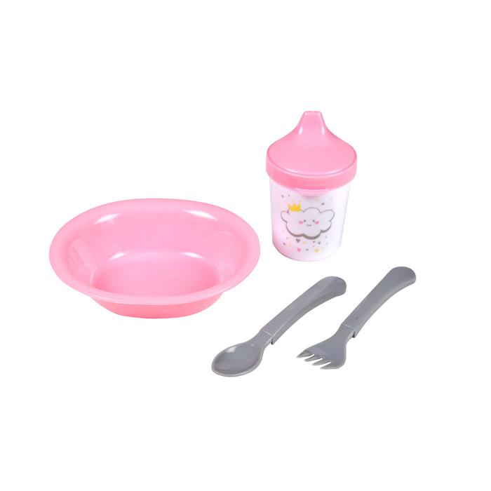 SET REPAS 4 PIECES AVEC ASSIETTE COUVERTS ET TASSE ROSE