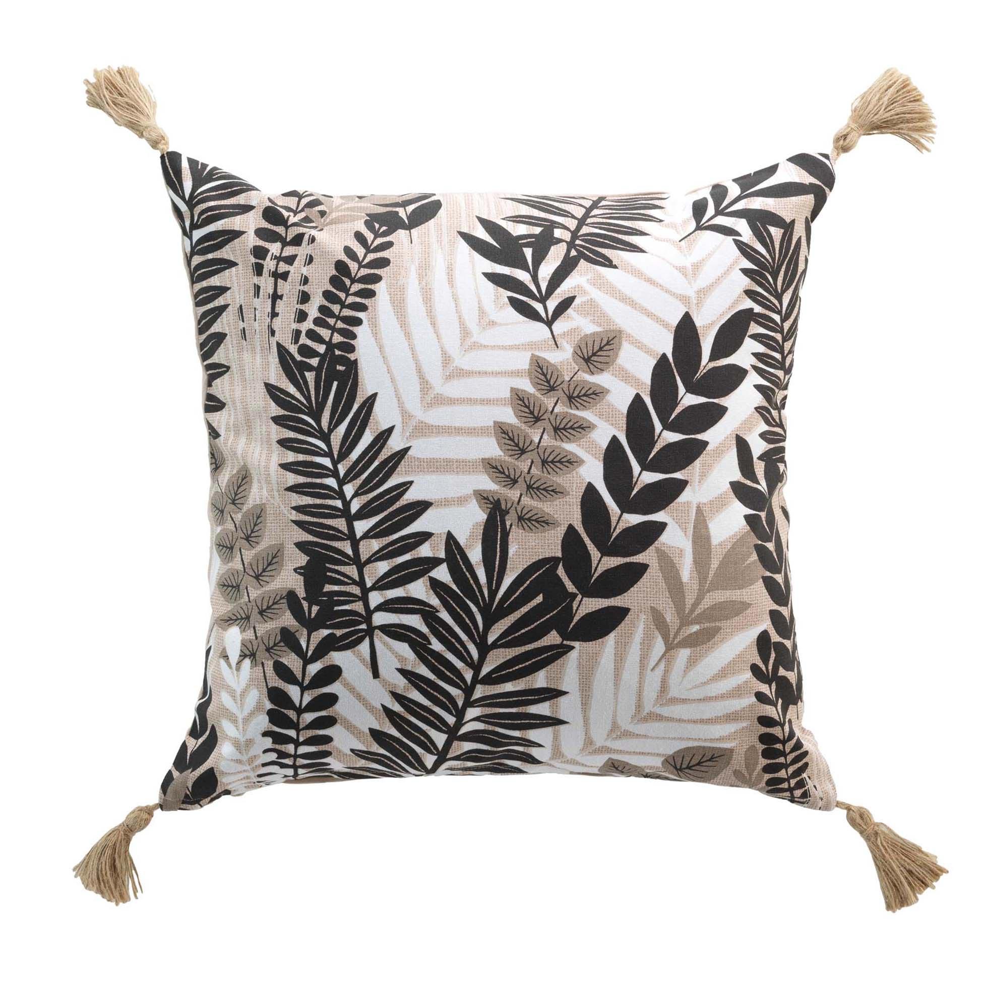 COUSSIN POMPONS 45X45CM COTON IMPRIME FEUILLANE