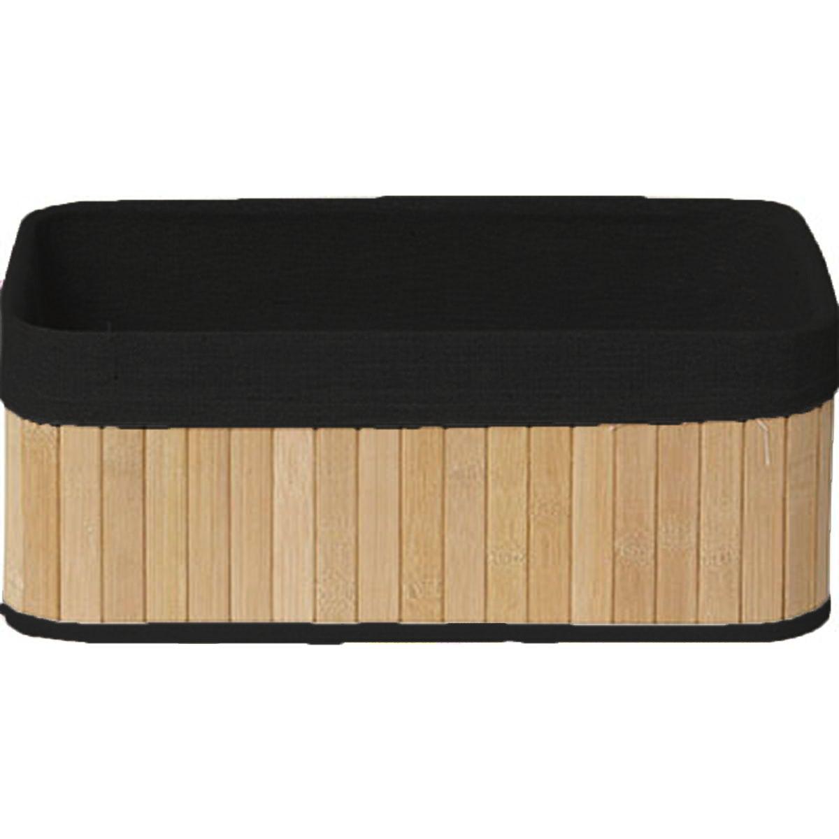 PANIER RECTANGULAIRE 33.5X22X13CM BAMBOU TISSU LIN NOIR
