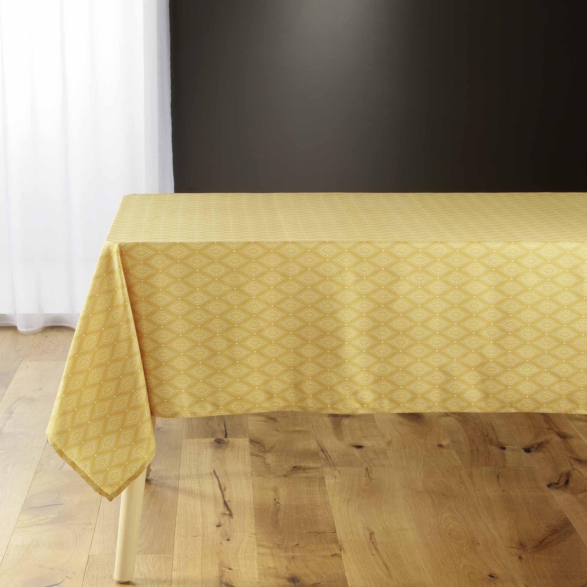 NAPPE 140X240CM MICROFIBRE IMPRIMEE GEOLINE JAUNE