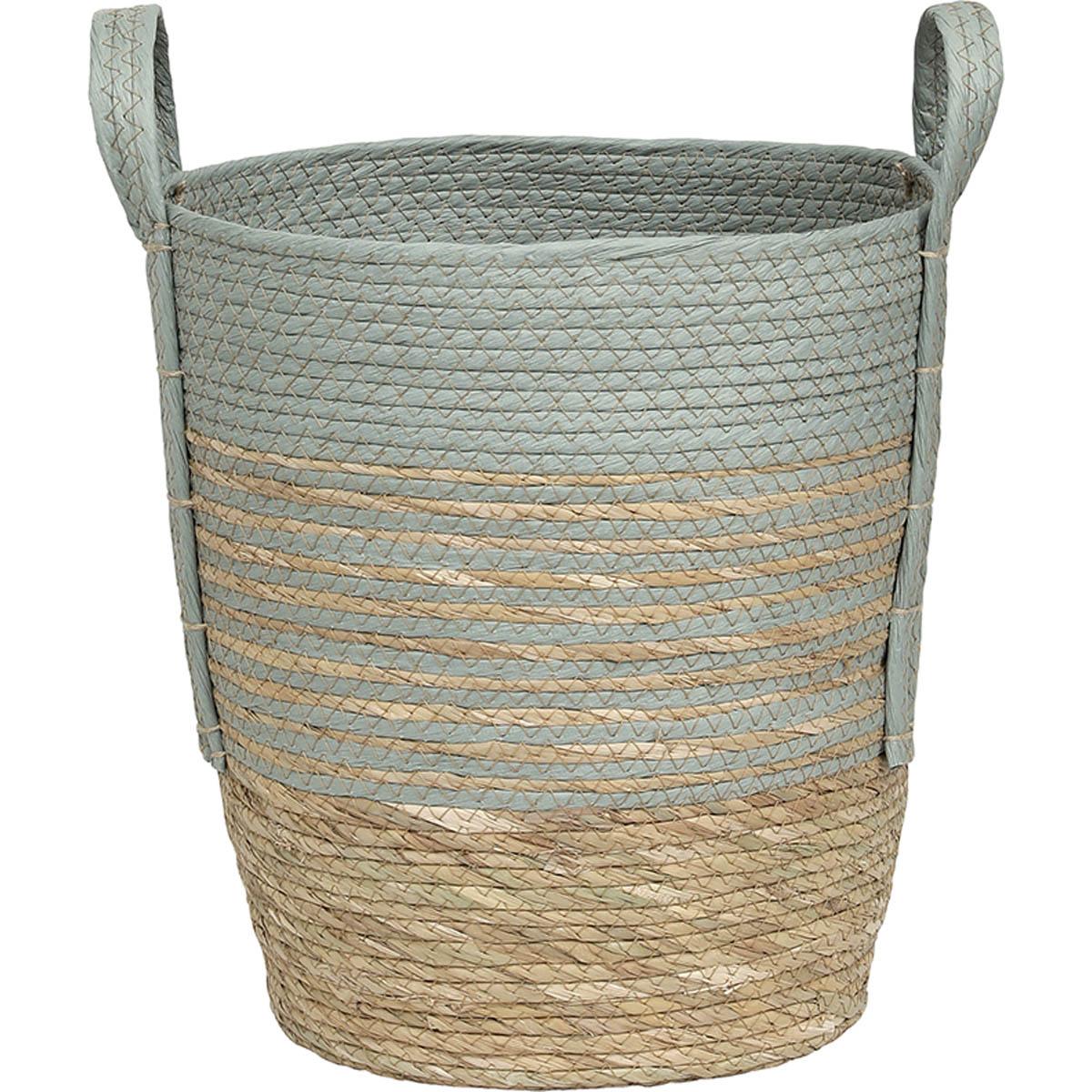 PANIERE FIBRE VEGETALE PAPIER D.34X37CM NATUREL BLEU VERT