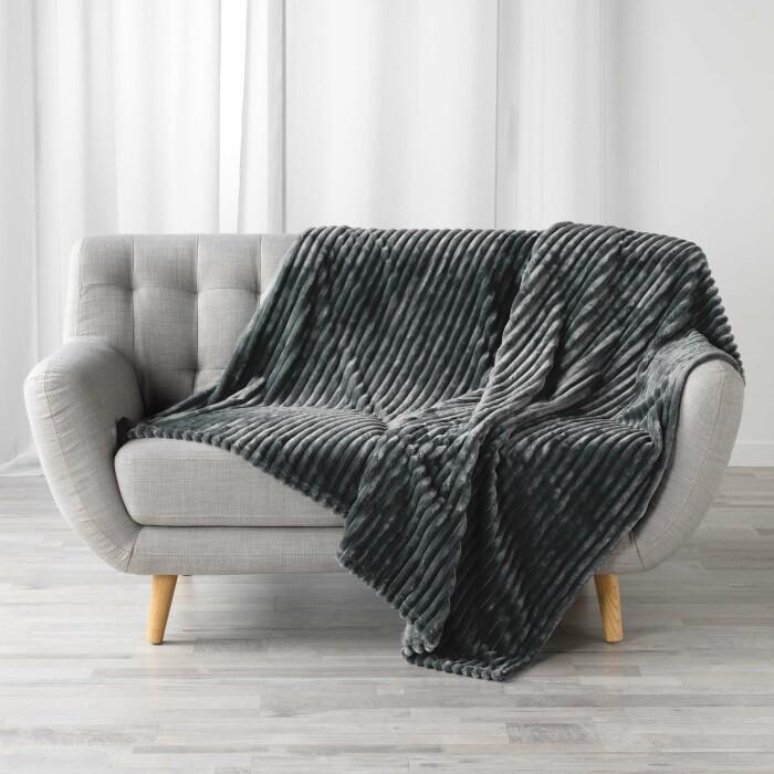 PLAID 125 X 150 CM FLANELLE JACQUARD UNI KALIE ANTHRACITE