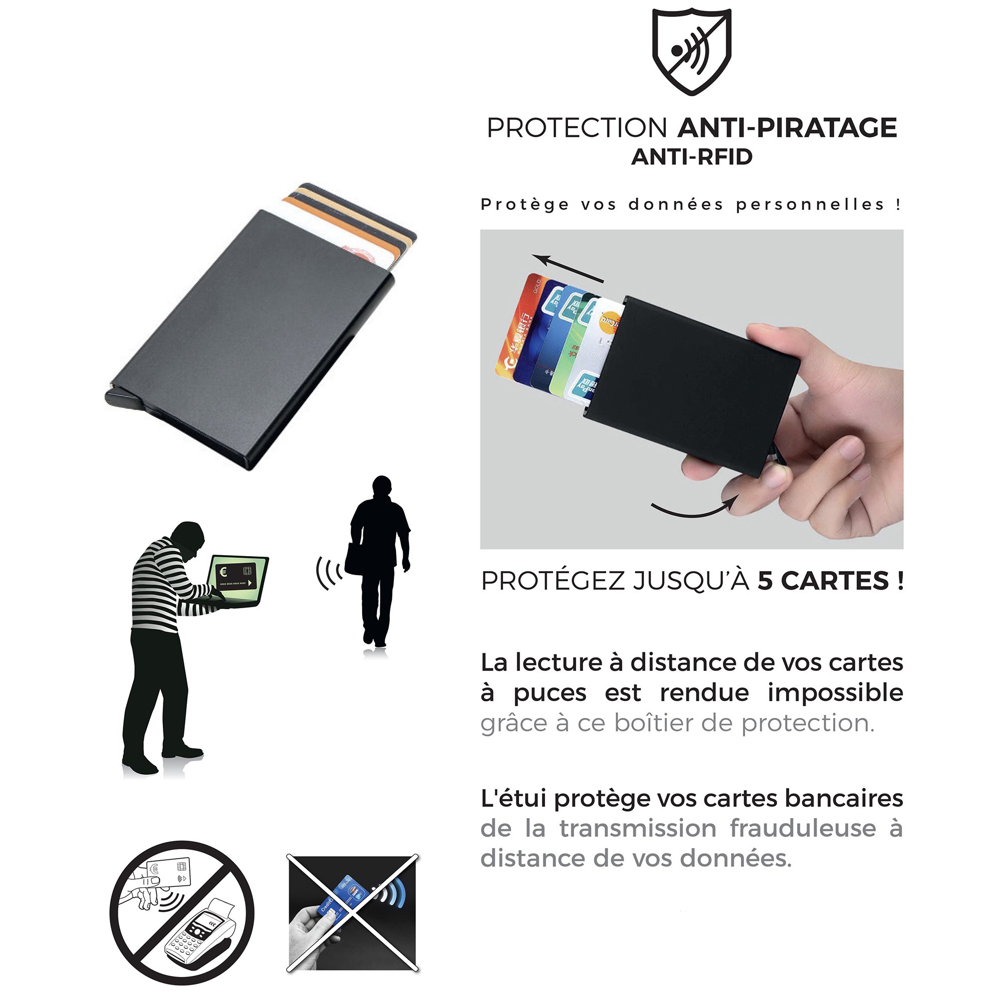 Porte-cartes Anti RFID Anti piratage - OR - 6 Cartes