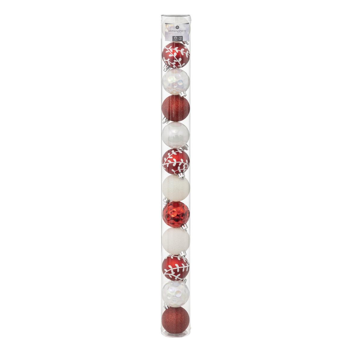 BOULE DE NOEL 6CM 12 PIECES ROUGE BLANC