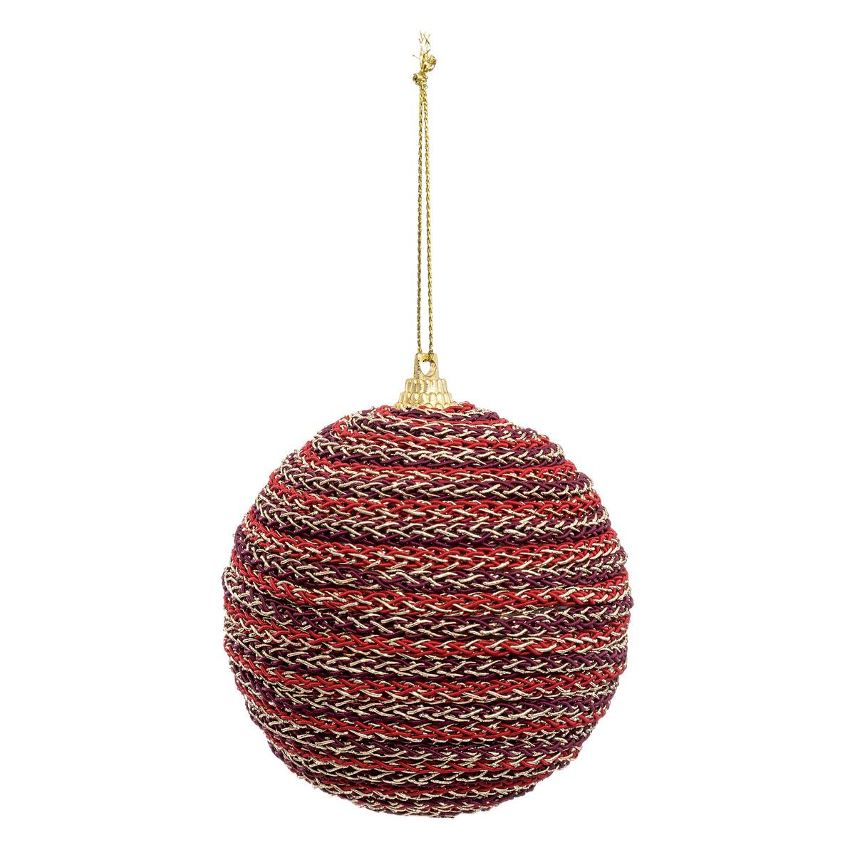 BOULE DE NOEL TISSEE ROUGE 8CM
