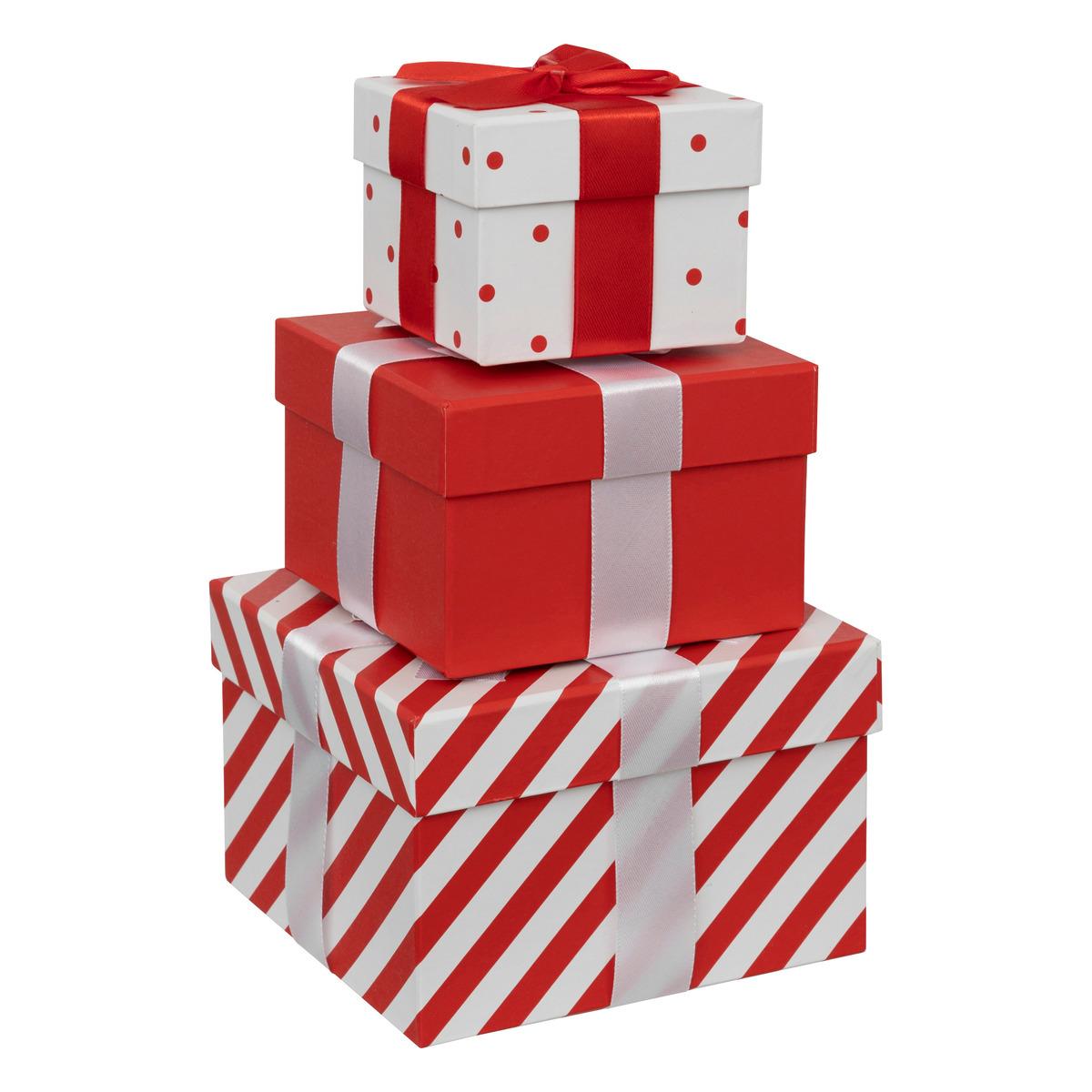 BOITE CADEAUX ROUGE BLANC D.12X12X8CM