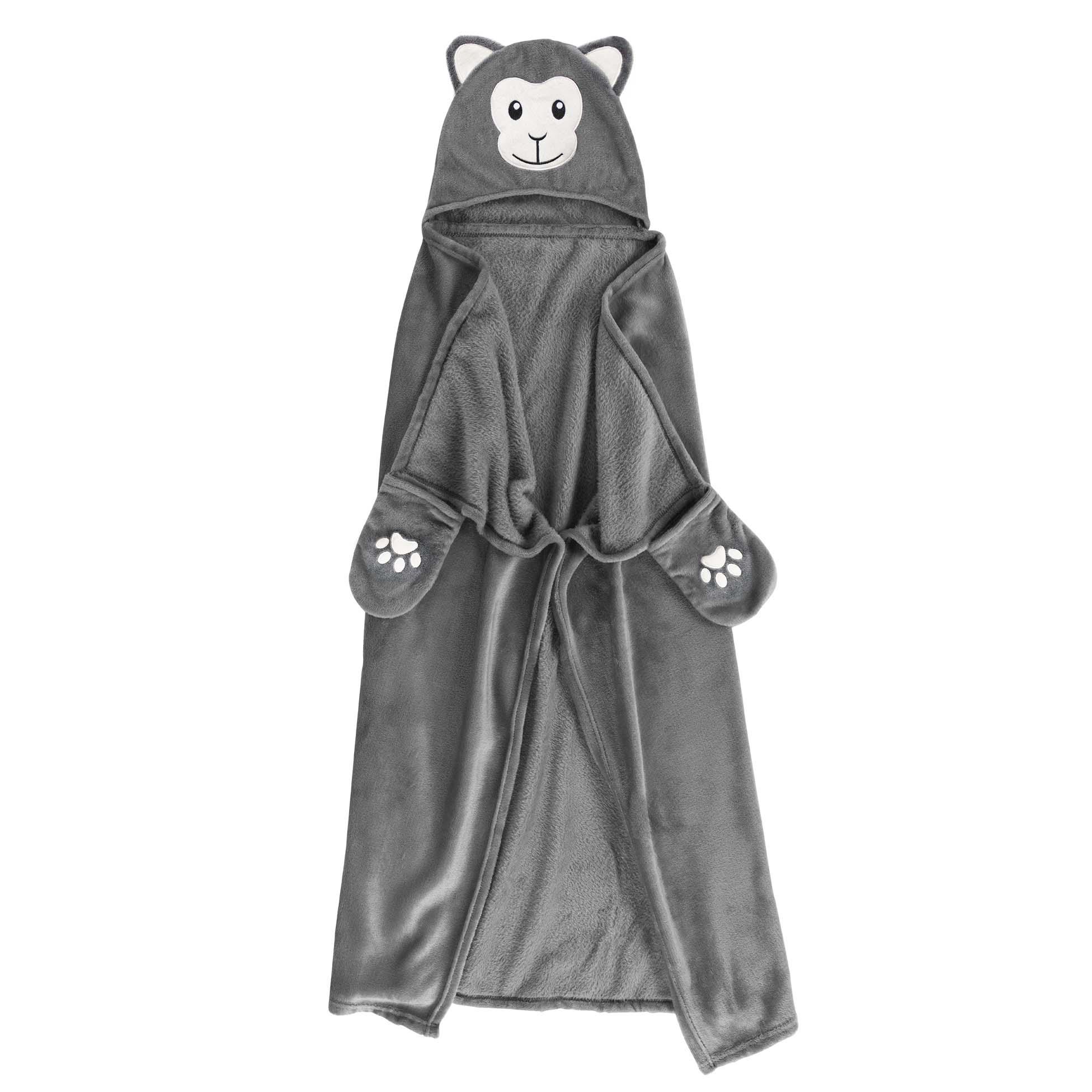 PLAID CAPUCHE 100X120CM FLANELLE UNIE BRODERIE SINGE