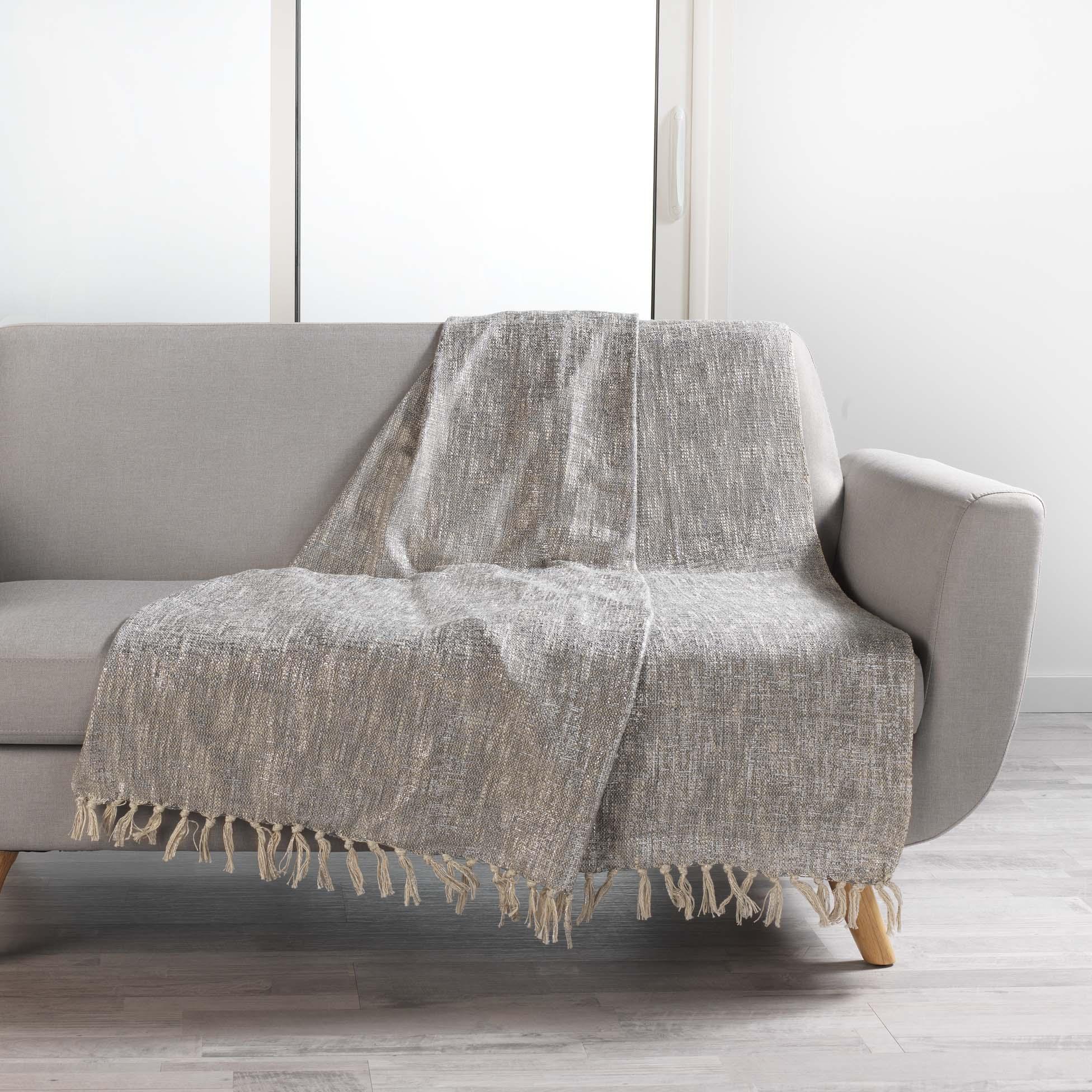 PLAID FRANGES 125X150CM IMPRIME METALLISE SULTAN ARGENT