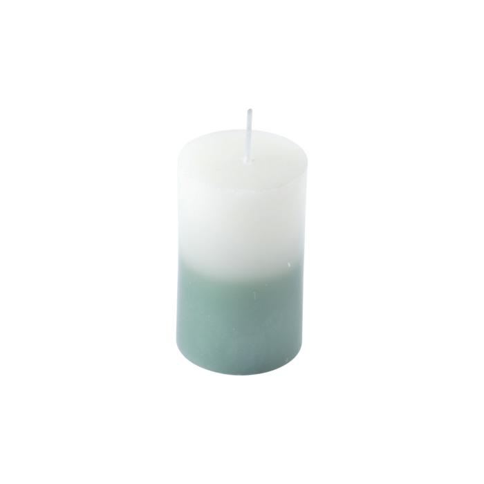 BOUGIE PILIER 5X8CM TIE DYE BLANC ET CELADON