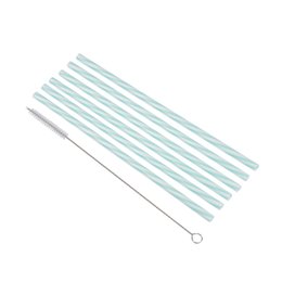 SET 6 PAILLES PLASTIQUE REUTILISABLE MENTHE BLANC ET BROSSE