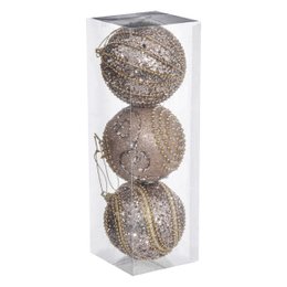 BOULE DE NOEL CHAMPAGNE PAILLETTE X3 PIECES 8CM