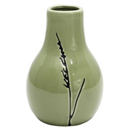 VASE CERAMIQUE VERT ORNEMENT BRANCHE H.14CM