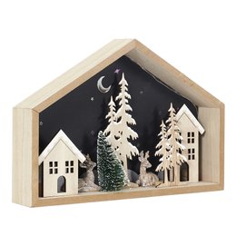 MAISON DECOR BOIS 16XH20CM ET SAPIN AVEC LED