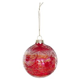BOULE EN VERRE ROUGE TEXTURISE IRISEE 8CM