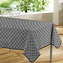 NAPPE RECTANGLE 140X240 CM PVC IMPRIME ARCHIBALD NOIR GRIS