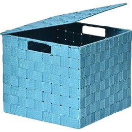 PANIER CARRE POLYESTER AVEC COUVERCLE TURQUOISE TAILLE L