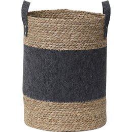 MOYENNE PANIERE RONDE MATIERE VEGETALE GRIS FONCE NATURE