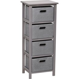 MEUBLE MDF GRIS 4 PANIERS POIGNEES PEINTES GRIS ARGENT