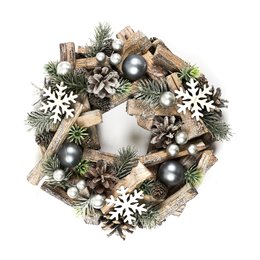 COURONNE DE NOEL PERLES ET FLOCONS 24CM