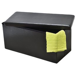 DOUBLE POUF DE RANGEMENT PLIABLE PU MDF UNI NOIR