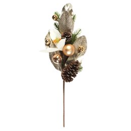 TIGE FEUILLES DOREES BOULES ET POMMES DE PIN H.60CM