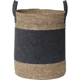 GRANDE PANIERE RONDE FEUTRINE VEGETALE GRIS FONCE NATURE
