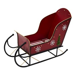TRAINEAU DE PERE NOEL EN METAL ROUGE