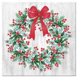 SET 20 SERVIETTES 3 PLIS 33X33CM COURONNE DE NOEL