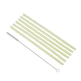 SET 6 PAILLES PLASTIQUE REUTILISABLE TILLEUL BLANC ET BROSSE