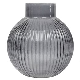VASE VERRE RAINURE BLEU H.21CM