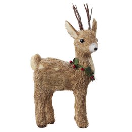FIGURINE CERF EN PAILLE COLLIER VEGETAL 37CM