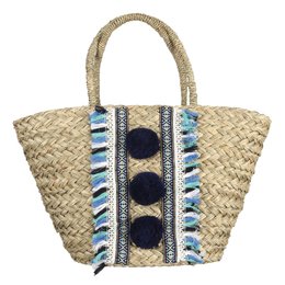 SAC DE PLAGE POMPOMS BLEUS 52X20X30CM