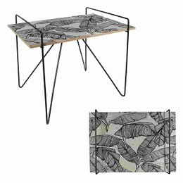 TABLE METAL BOIS FEUILLES NOIRES 60X44.5X57CM M1