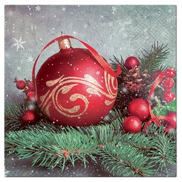 SET 20 SERVIETTES 3 PLIS 33X33CM BOULE ROUGE DE NOEL