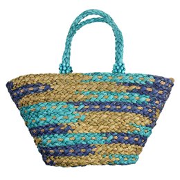 SAC DE PLAGE BLEU ET NATUREL L52XW20XH30CM