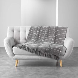 PLAID FRANGES 125X150CM COTON TISSE CAYENNE GRIS