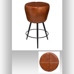 TABOURET BAR CUIR COGNAC