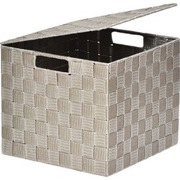 PANIER CARRE POLYESTER AVEC COUVERCLE TAUPE TAILLE L