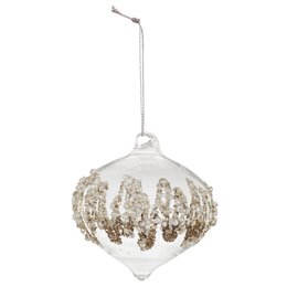 BOULE EN VERRE OIGNON PAILLETTES ET PERLES 8CM