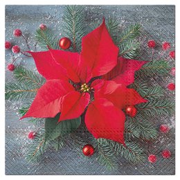 SET 20 SERVIETTES 3 PLIS 33X33CM POINSETTIA