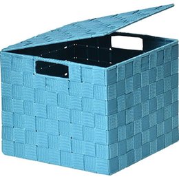 PANIER CARRE POLYESTER AVEC COUVERCLE TURQUOISE TAILLE M