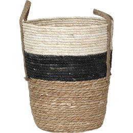 PANIERE RONDE MATIERE VEGETALE D.38X32CM NOIR NATUREL