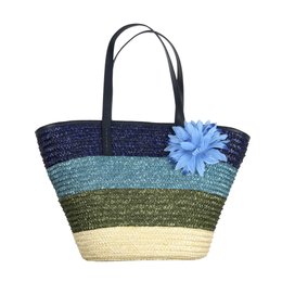 SAC DE PLAGE RAYURES BLEUS L52XW20XH30CM