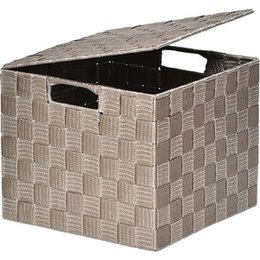 PANIER CARRE POLYESTER AVEC COUVERCLE TAUPE TAILLE M